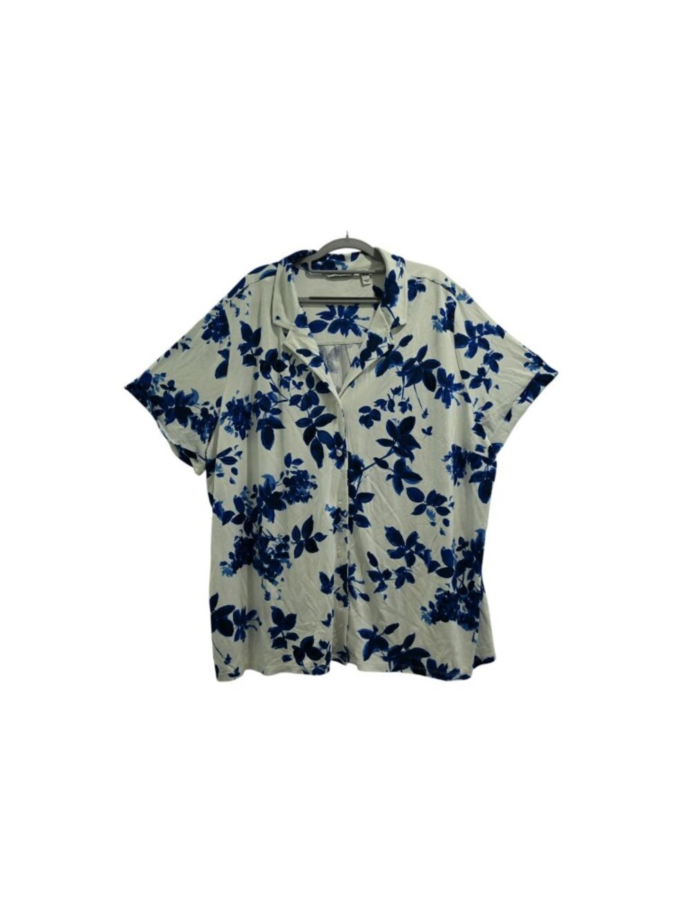 Isaac Mizrahi Live Printed Knit Camp Shirt Sz 3X Blue White Floral A396875